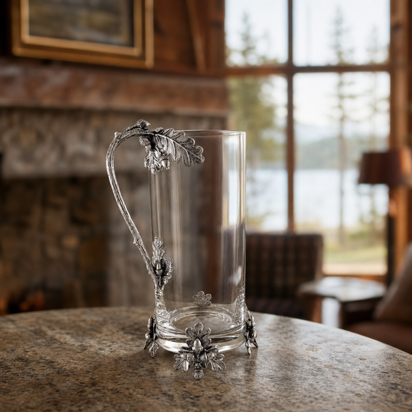 Glass Pitcher Pewter Acorn & Oak Leaf Handle