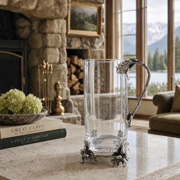 Glass Pitcher Pewter Acorn & Oak Leaf Handle