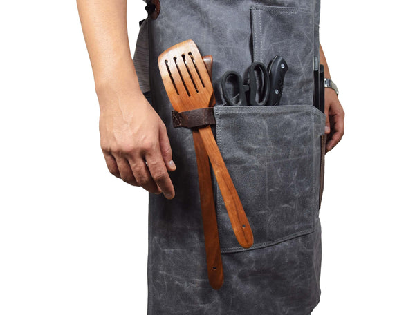 Fremont Leather Canvas Apron - Grey - Gifts for You 'n Me
