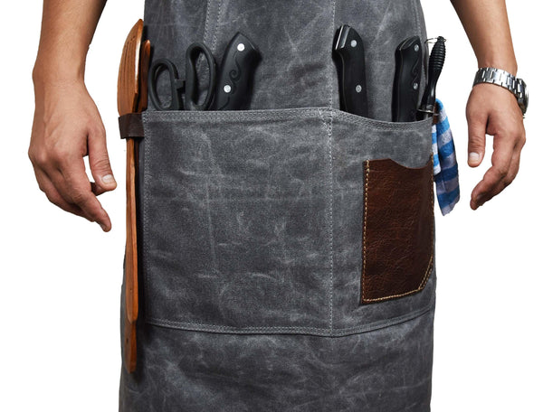 Fremont Leather Canvas Apron - Grey - Gifts for You 'n Me