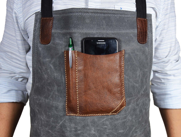 Fremont Leather Canvas Apron - Grey - Gifts for You 'n Me