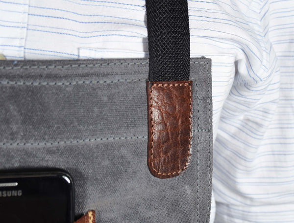 Fremont Leather Canvas Apron - Grey - Gifts for You 'n Me