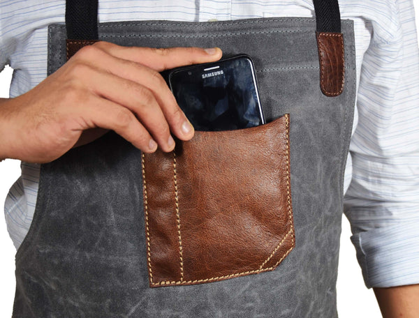 Fremont Leather Canvas Apron - Grey - Gifts for You 'n Me