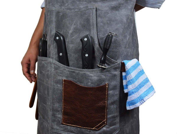 Fremont Leather Canvas Apron - Grey - Gifts for You 'n Me