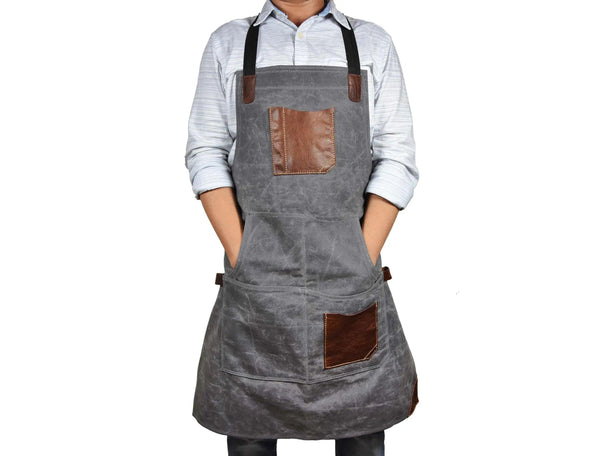 Fremont Leather Canvas Apron - Grey - Gifts for You 'n Me