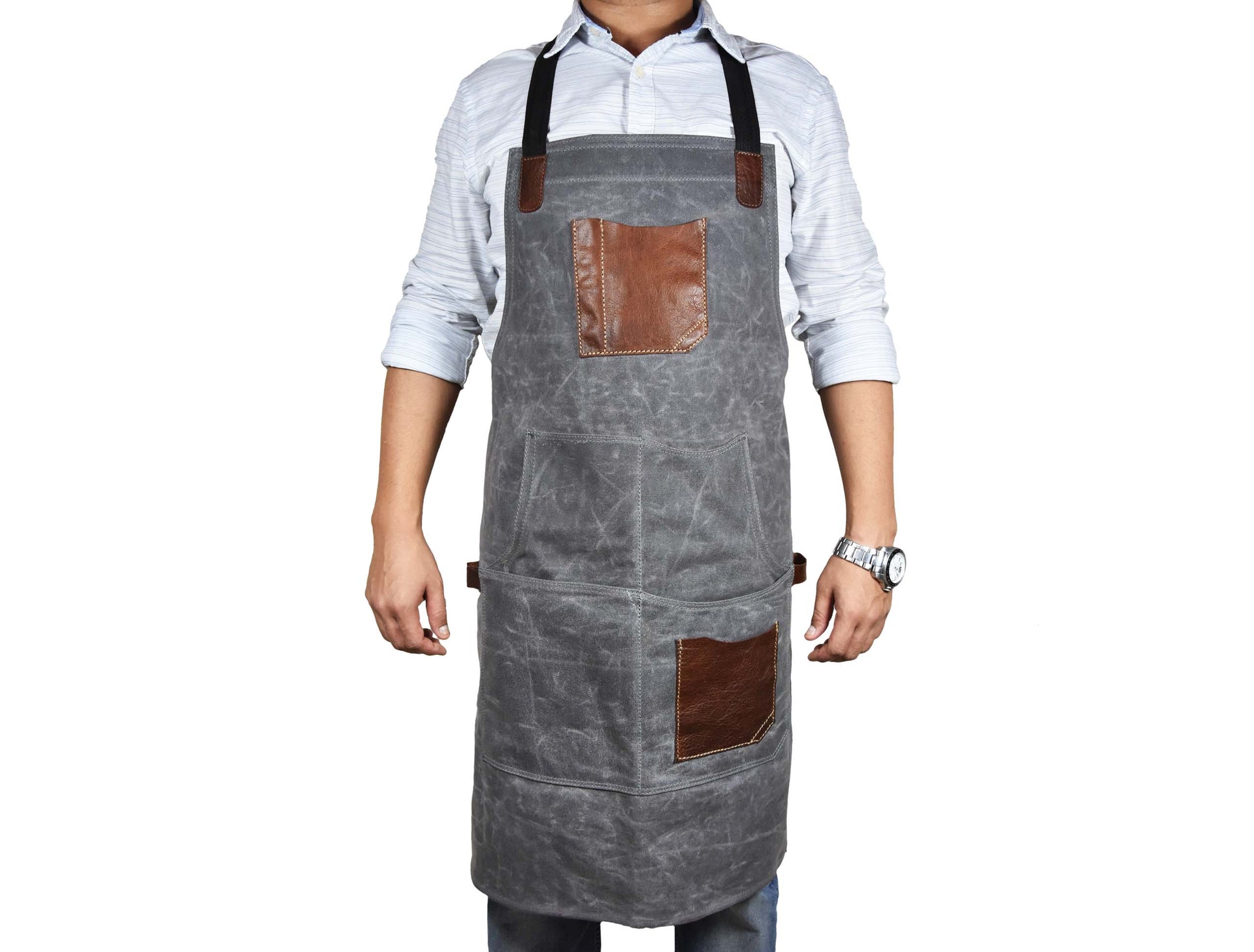 Fremont Leather Canvas Apron -  Grey