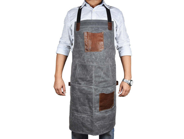 Fremont Leather Canvas Apron - Grey - Gifts for You 'n Me