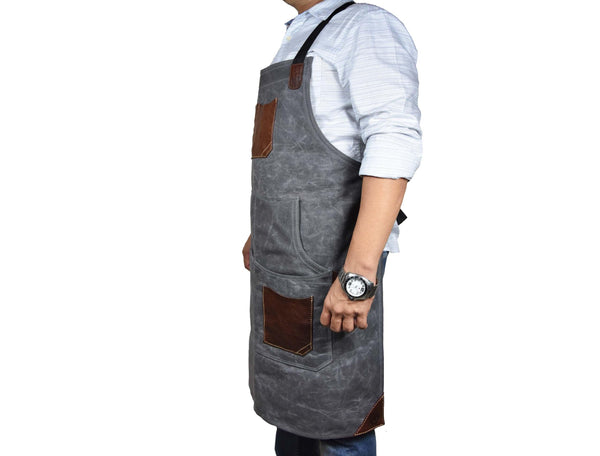 Fremont Leather Canvas Apron - Grey - Gifts for You 'n Me