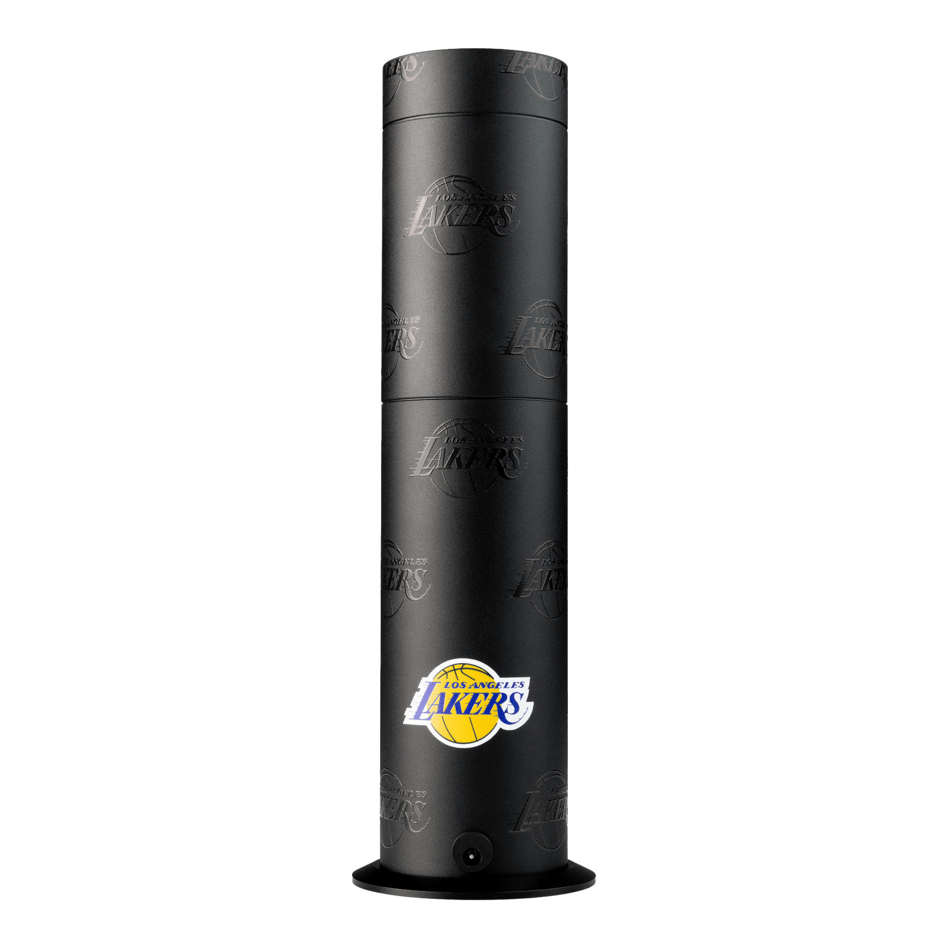 Black cylindrical container with Lakers logo on a white background