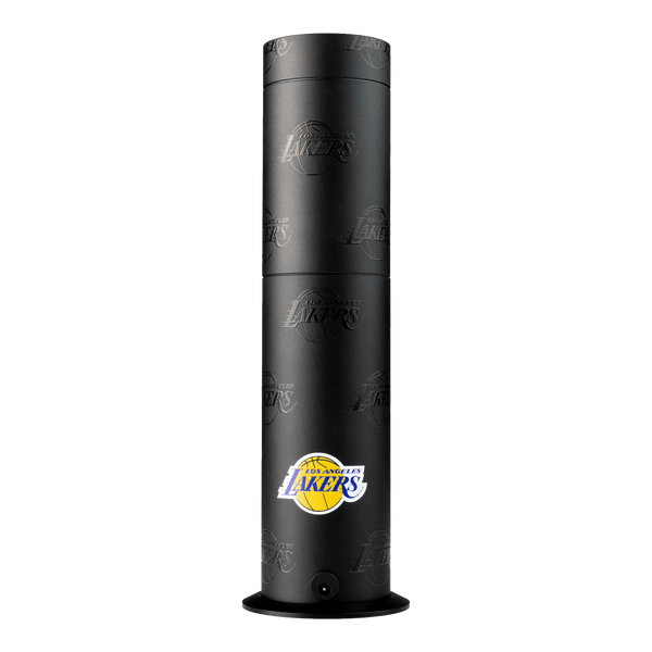 Black cylindrical container with Lakers logo on a white background