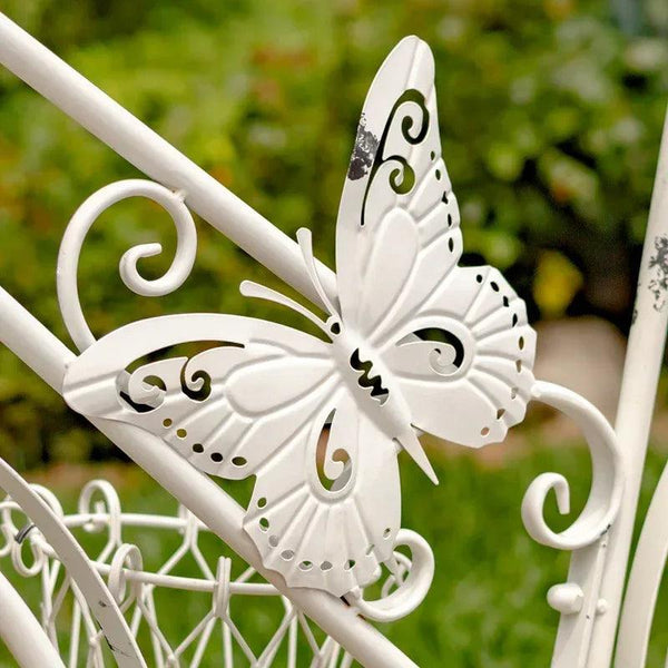 LARGE IRON BUTTERFLY BICYCLE PLANT STAND WITH 5 BASKETS IN WHITE 