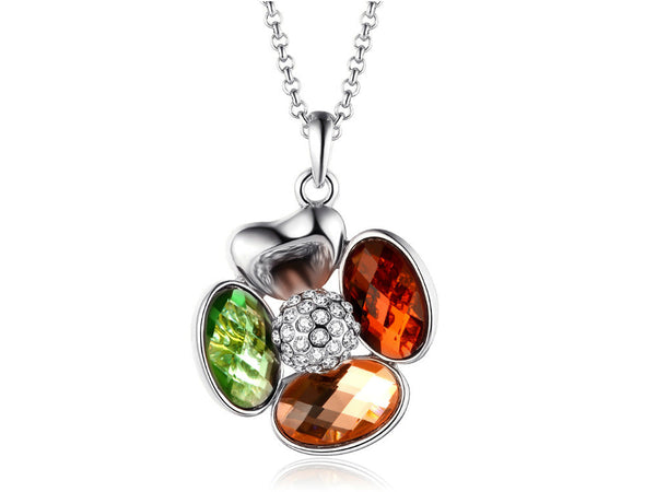Multi color platinum plated necklace with Czech glass crystals