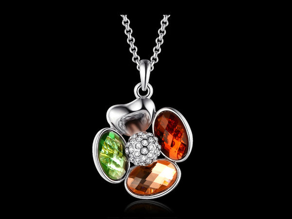 Multi color platinum plated necklace with Czech glass crystals