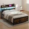 LED Bed Frame with Power Outlets and Storage Headboard-Queen Size