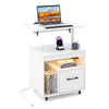 LED Nightstand with Power Outlets Modern Bedside Table with Flip over-White - White