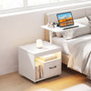 LED Nightstand with Power Outlets Modern Bedside Table with Flip over-White