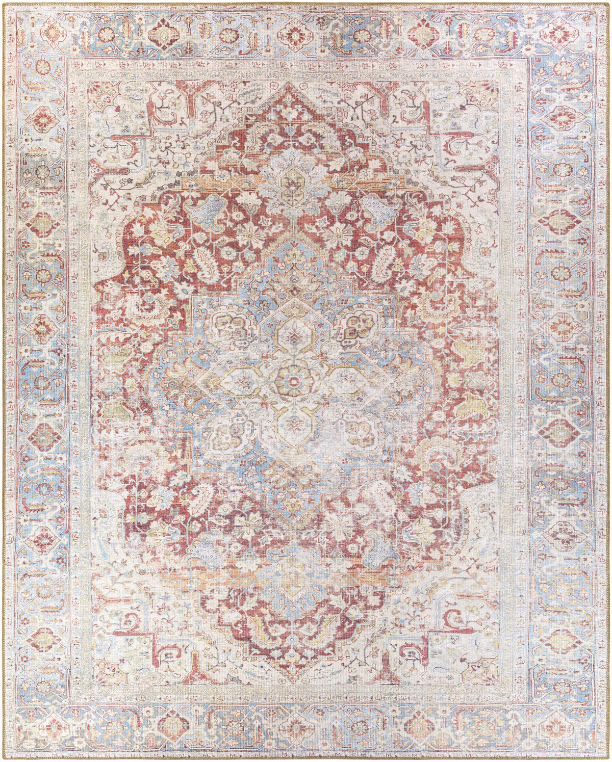 Cream Rust Leeston Washable Rug - Clearance