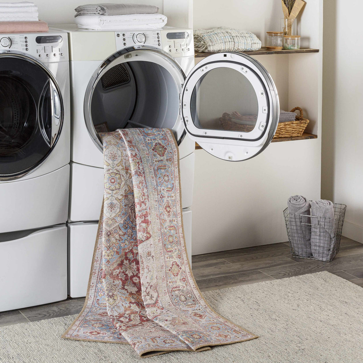 Cream Rust Leeston Washable Rug - Clearance