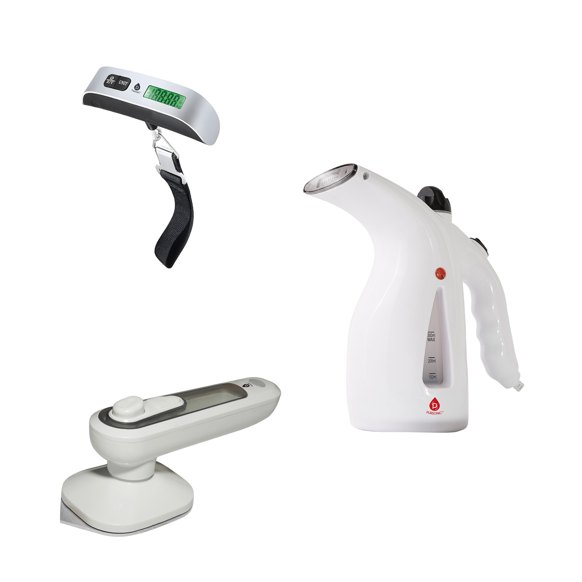 Travel Essentials Bundle: Digital Luggage Scale, Handheld Garment Steamer & Portable Travel Iron