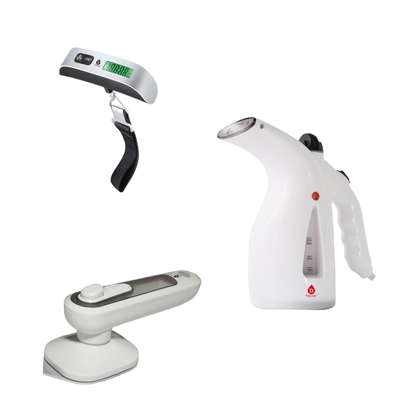 Travel Essentials Bundle: Digital Luggage Scale, Handheld Garment Steamer & Portable Travel Iron