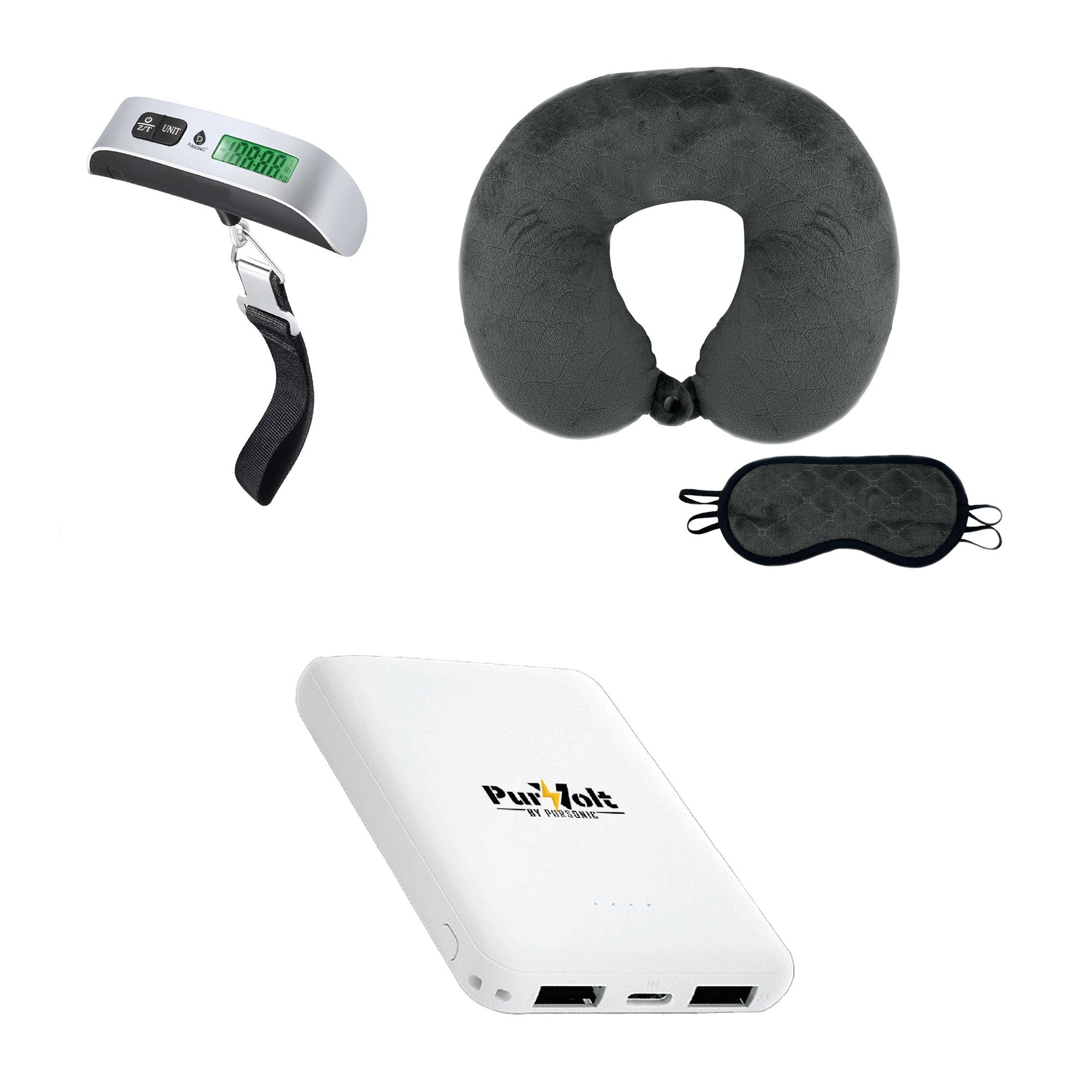 The Savvy Traveler’s Essential Trio: Pursonic Electronic Luggage Scale, Memory Foam Travel Pillow, and Ultra-Compact Wireless Power Bank