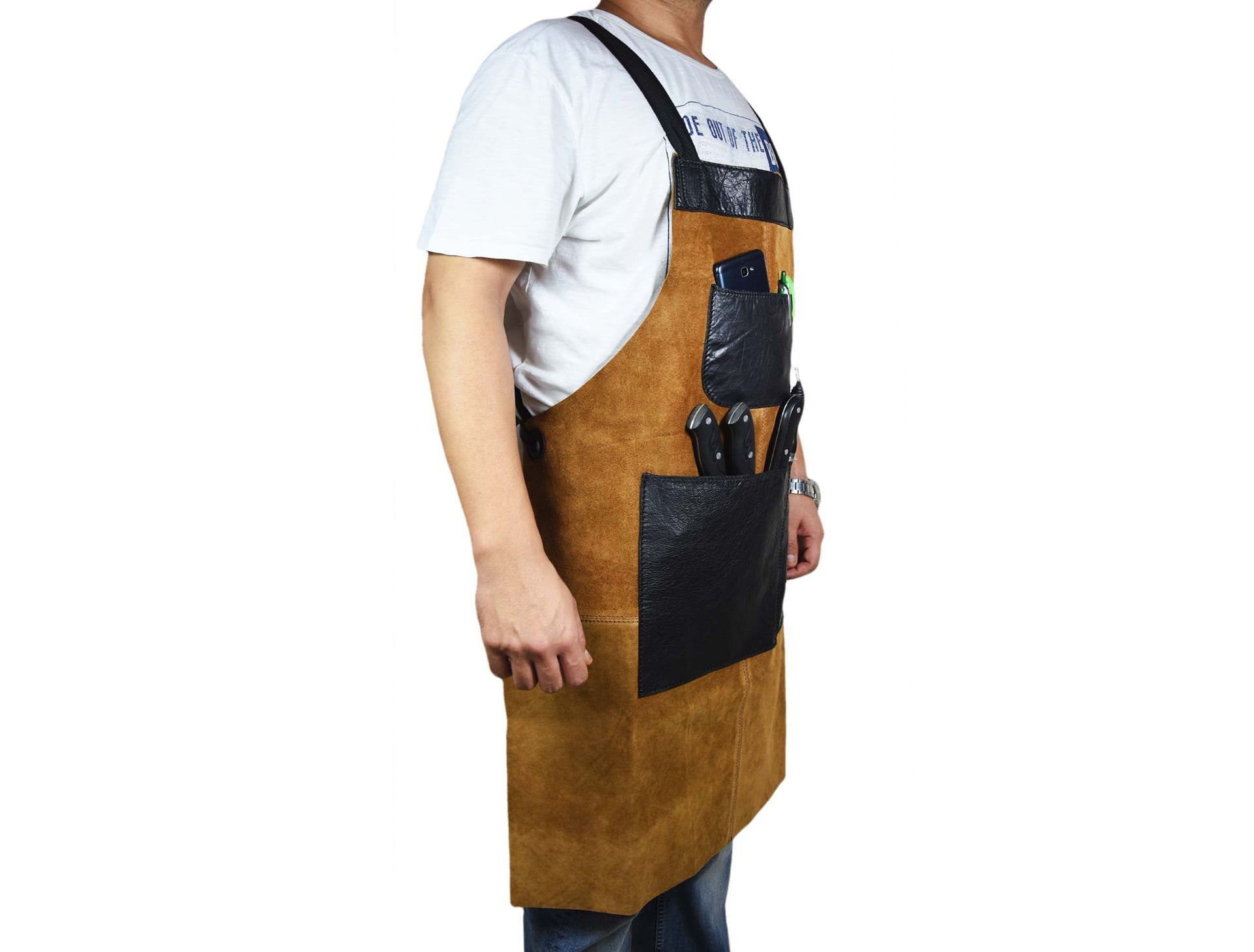 Toledo Leather Suede Apron - Raven Black