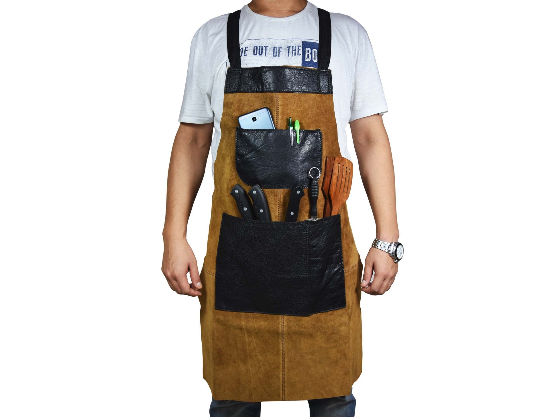 Toledo Leather Suede Apron - Raven Black