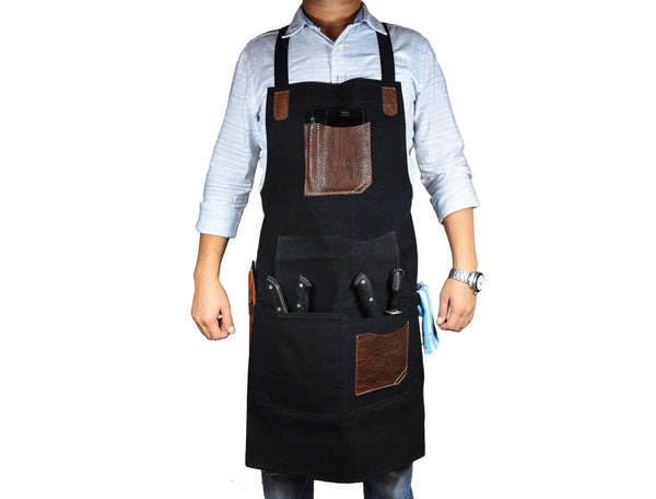 Turin Leather Canvas Apron - Raven Black - Gifts for You 'n Me
