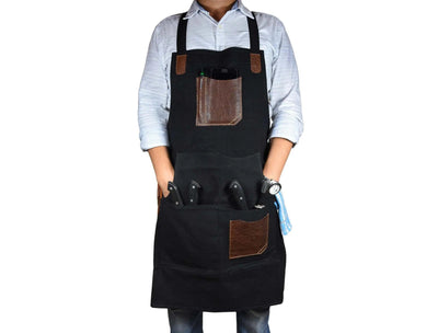 Turin Leather Canvas Apron - Raven Black