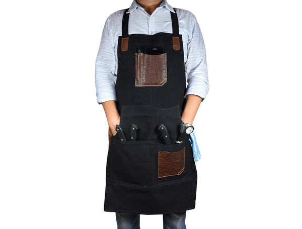 Turin Leather Canvas Apron - Raven Black - Gifts for You 'n Me