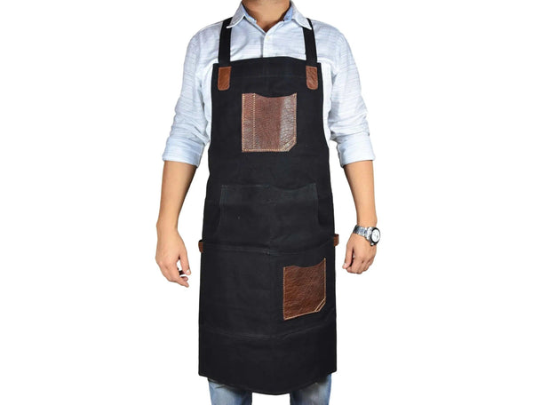 Turin Leather Canvas Apron - Raven Black - Gifts for You 'n Me