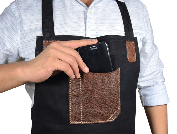 Turin Leather Canvas Apron - Raven Black - Gifts for You 'n Me
