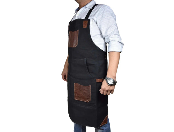 Turin Leather Canvas Apron - Raven Black - Gifts for You 'n Me