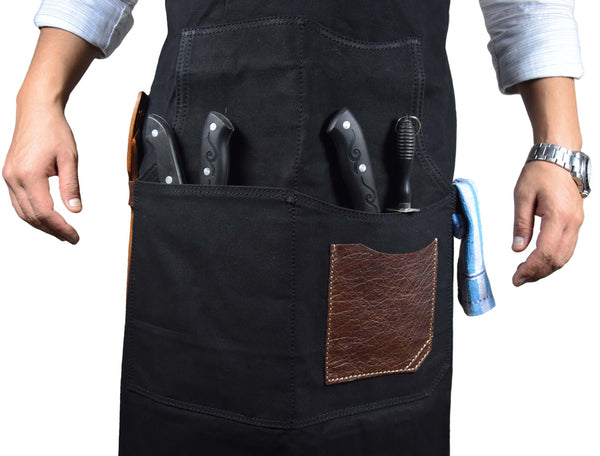 Turin Leather Canvas Apron - Raven Black - Gifts for You 'n Me