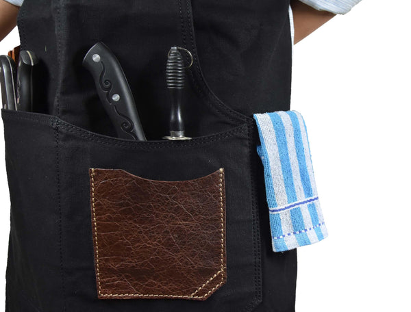 Turin Leather Canvas Apron - Raven Black - Gifts for You 'n Me