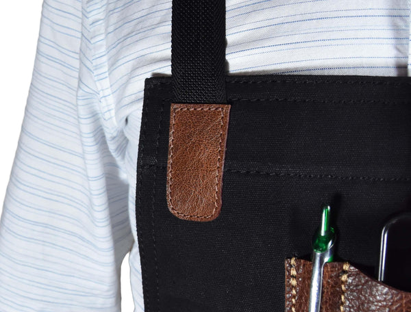 Turin Leather Canvas Apron - Raven Black - Gifts for You 'n Me