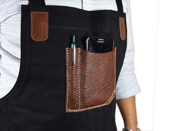 Turin Leather Canvas Apron - Raven Black - Gifts for You 'n Me