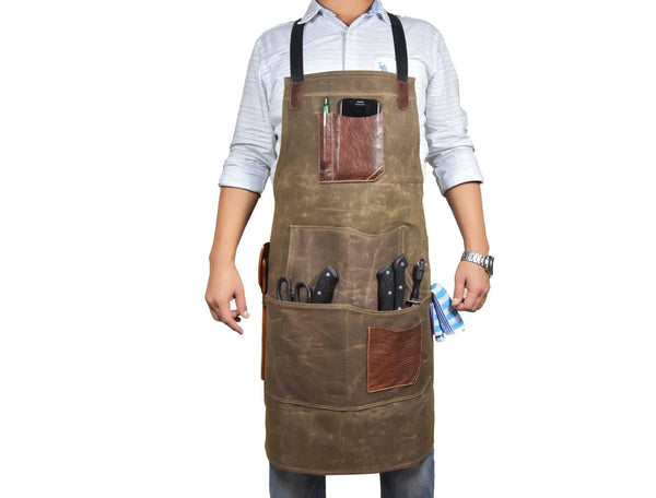 Leather Canvas Apron - Seaweed Green - Gifts for You 'n Me
