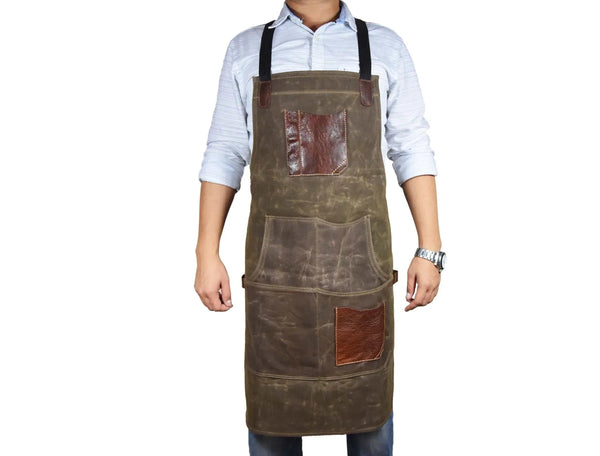 Leather Canvas Apron - Seaweed Green - Gifts for You 'n Me