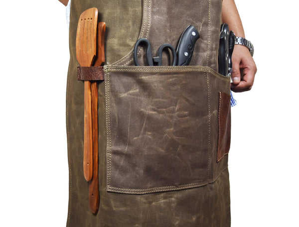 Leather Canvas Apron - Seaweed Green - Gifts for You 'n Me