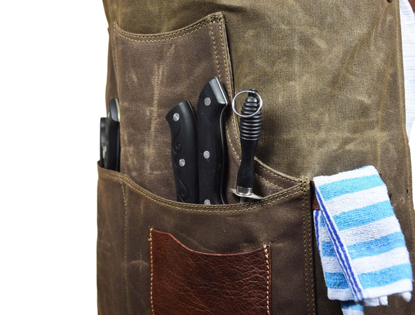 Leather Canvas Apron - Seaweed Green - Gifts for You 'n Me