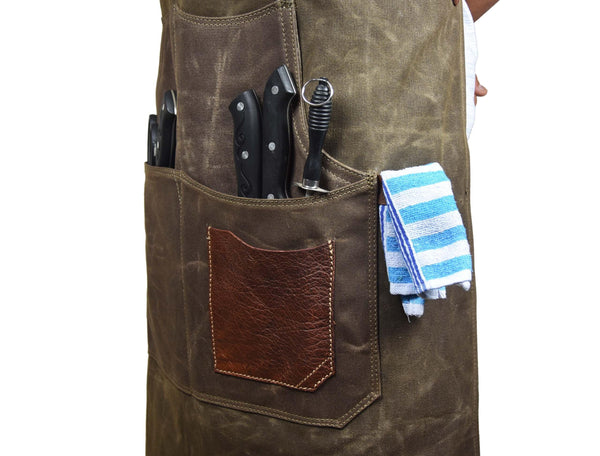 Leather Canvas Apron - Seaweed Green - Gifts for You 'n Me