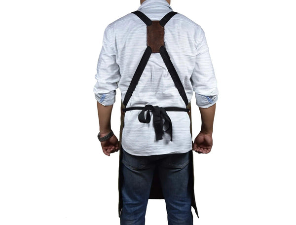 Leather Canvas Apron - Seaweed Green - Gifts for You 'n Me