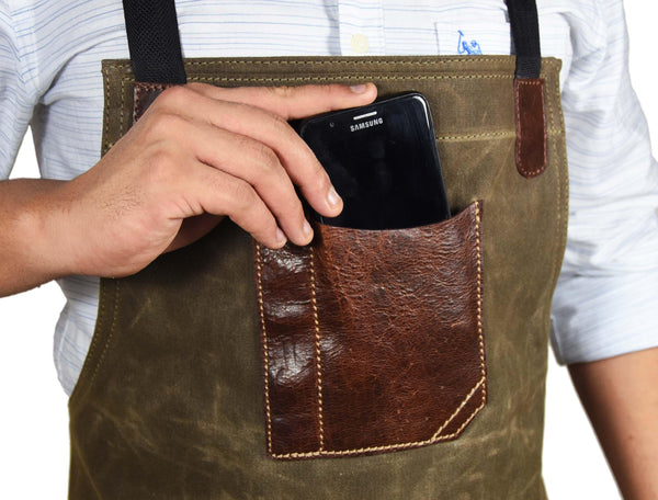 Leather Canvas Apron - Seaweed Green - Gifts for You 'n Me