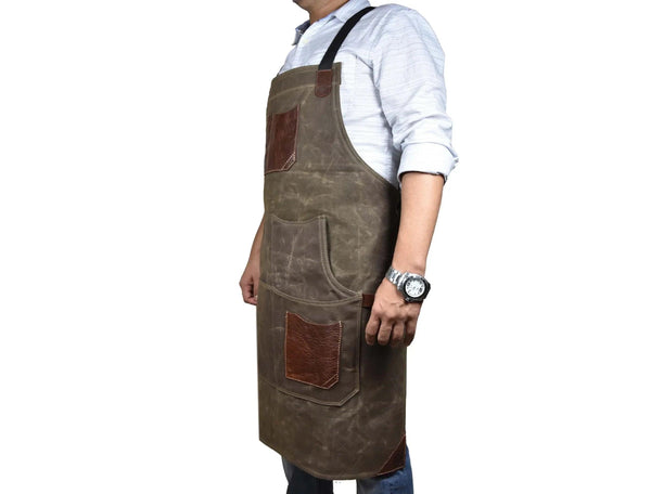 Leather Canvas Apron - Seaweed Green - Gifts for You 'n Me