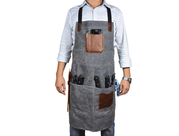 Fremont Leather Canvas Apron - Grey - Gifts for You 'n Me
