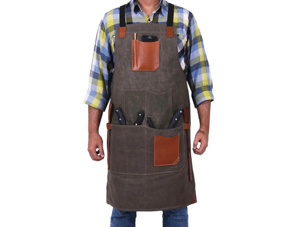 Fremont Leather Canvas Apron - Distressed grey - Gifts for You 'n Me