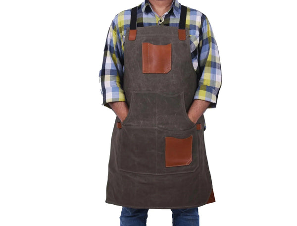 Fremont Leather Canvas Apron - Distressed grey - Gifts for You 'n Me
