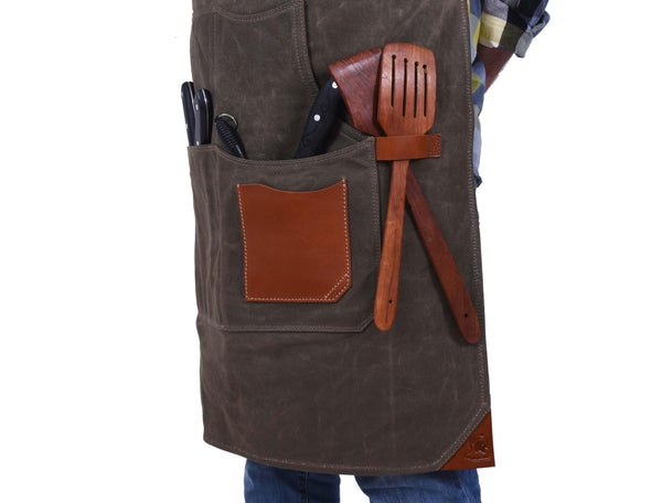 Fremont Leather Canvas Apron - Distressed grey - Gifts for You 'n Me