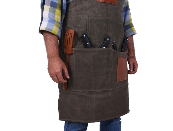 Fremont Leather Canvas Apron - Distressed grey - Gifts for You 'n Me